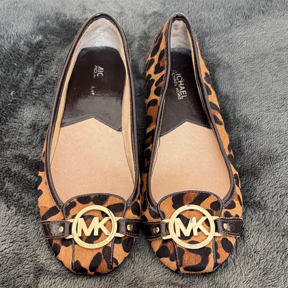 Michael Kors Animal Print Flats with Gold Accents